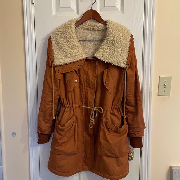 Dark orange long sherpa jacket - Picture 1 of 2
